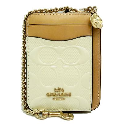 COACH 經典C LOGO證件卡夾層鏈帶零錢包(漆皮-黃)