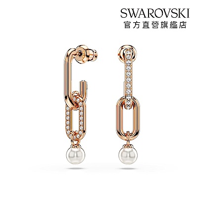 【SWAROVSKI旗艦店】Constella 水滴形耳環 水晶珍珠 圓形切割 白色 鍍玫瑰金色調 施華洛世奇 官方直營