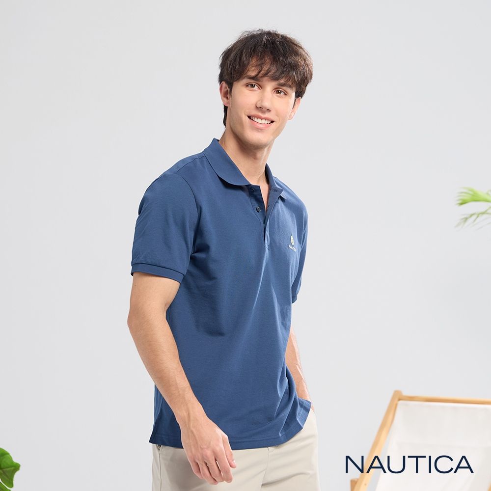 Nautica 官方旗艦 男裝 酪梨刺繡涼感短袖POLO衫-灰藍色