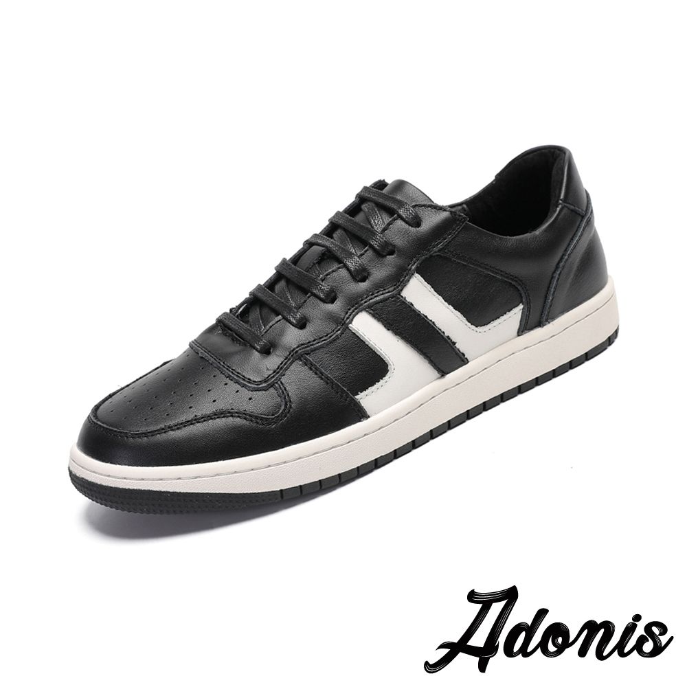 Adonis 真皮休閒鞋 運動鞋/真皮頭層牛皮黑白撞色拼接百搭休閒運動鞋 黑