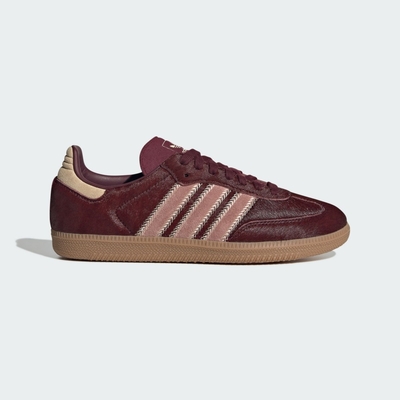 ADIDAS ORIGINALS 愛迪達 阿迪達斯 三葉草 百搭 牛皮革 仿馬毛 女休閒運動鞋-酒紅色 SAMBA OG W-JP5330