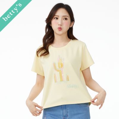 betty’s貝蒂思　亮片仙人掌不對稱單開岔上衣(淺黃色)