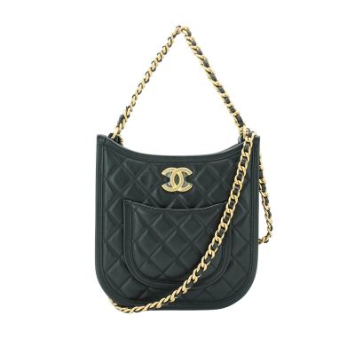 二手品 Chanel 香奈兒 牛皮金釦Hobo兩用包(AS4532-黑)