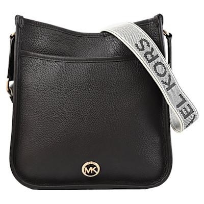 MICHAEL KORS LUISA  經典荔枝皮革寬背帶拉鍊斜背包(深咖)