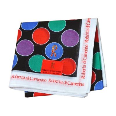 Roberta di Camerino 黑底彩點印花棉質LOGO帕巾(45CM)