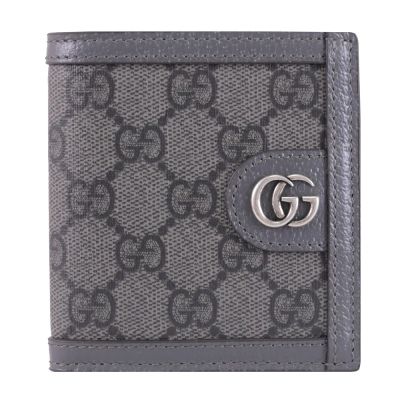 GUCCI Ophidia 經典雙G緹花對開六卡短夾(深灰)