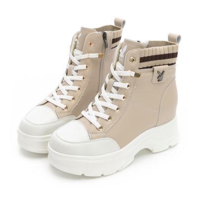 PLAYBOY 都會輕熟真皮內增高襪靴-PY1667杏