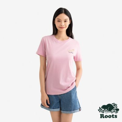 Roots女裝- TAIWAN DAY 短袖上衣-粉灰色