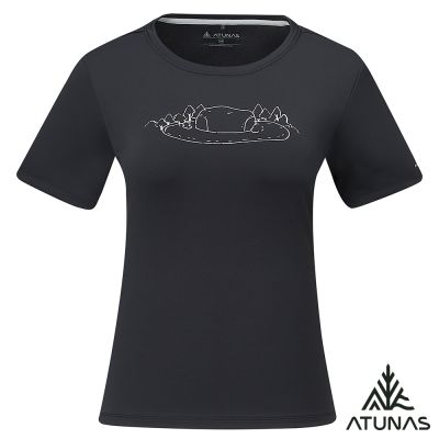 【ATUNAS 歐都納】女款短袖排汗T恤A8TS2621W黑/吸溼排汗/質感印花/網路專屬款