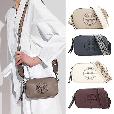 TORY BURCH Miller TB荔紋立體標誌皮革滾邊織帶斜背相機包-多款可選
