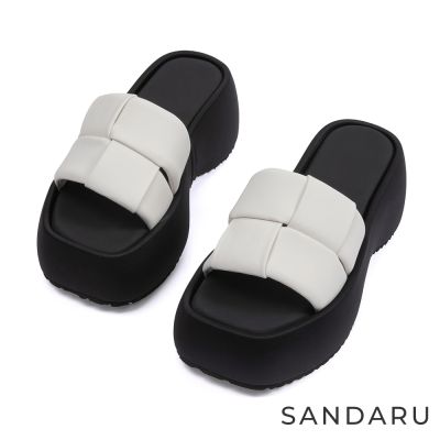 山打努SANDARU-拖鞋 方頭寬版編織厚底拖鞋-白