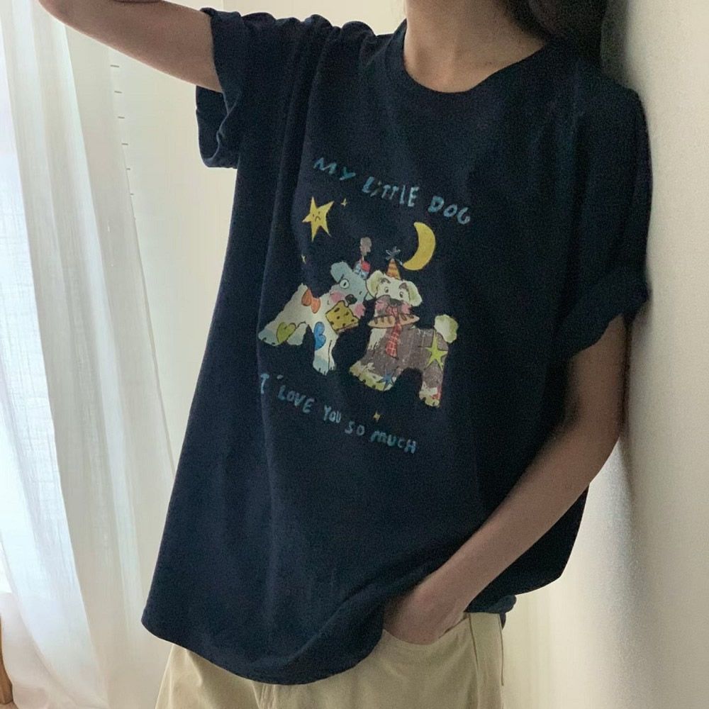 正韓女上衣 狗狗五分袖T恤FIE1185-創翊韓都