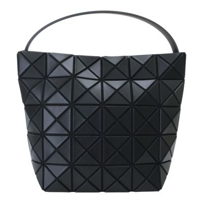 ISSEY MIYAKE  BAOBAO VALLEY皮質幾何方格手提水桶包(霧面黑)小款