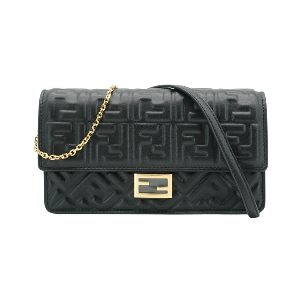Fendi 芬迪 Baguette 全皮壓紋肩背兩用包Woc(8M0498-黑)