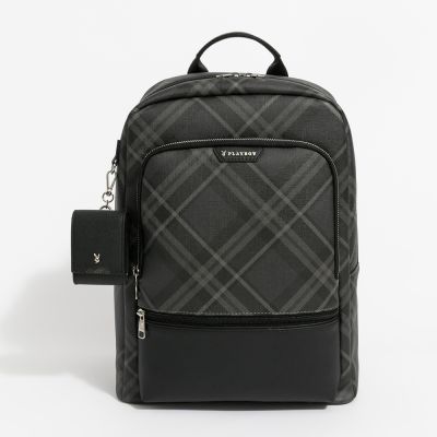 PLAYBOY - 後背包 Black Diamond Plaid系列 - 灰色