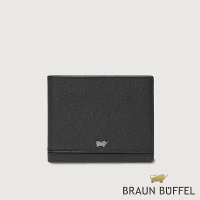 【BRAUN BUFFEL 德國小金牛】台灣總代理 維克多-D 12卡中間翻透明窗短夾-黑色/BF512-317-BK