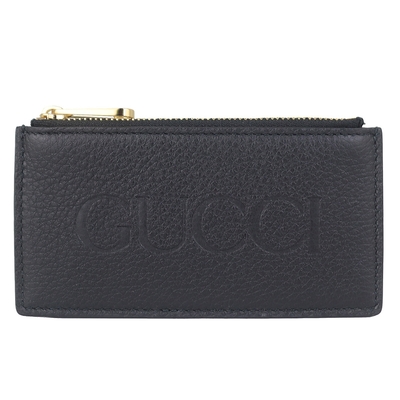 GUCCI 黑色牛皮品牌烙印卡片零錢包
