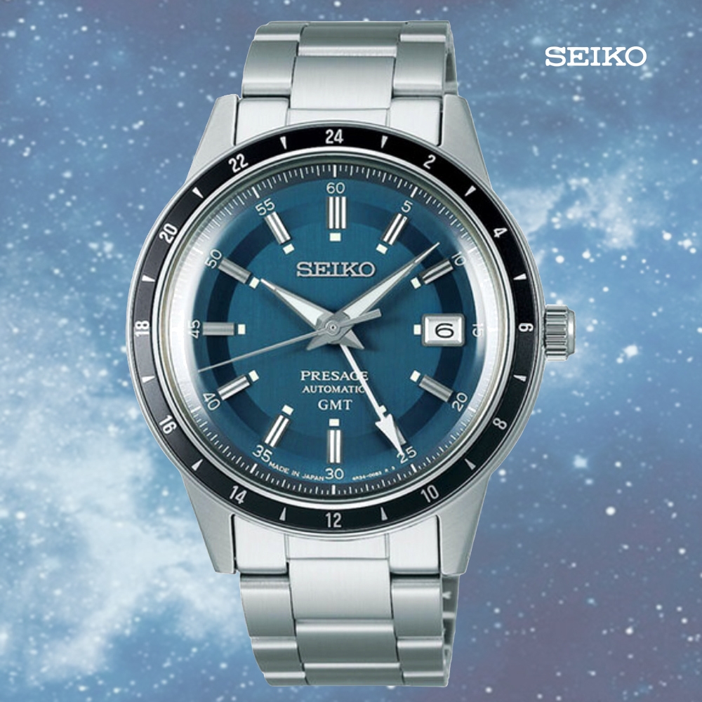 SEIKO 精工 Presage 復古系列Style 60's GMT雙時區機械錶-藍 SSK009J1/4R34-00B0B 送禮 禮物推薦_SK028