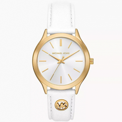 Michael Kors Slim Runway 白色皮革手錶 送禮推薦 MK7466