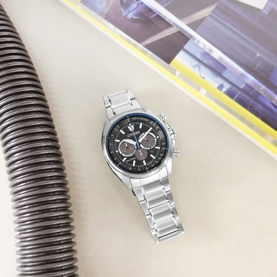 CITIZEN 星辰錶 / CA4560-81E / 光動能 三眼計時 運動潮流 日期 防水100米 不鏽鋼手錶-黑色/44mm