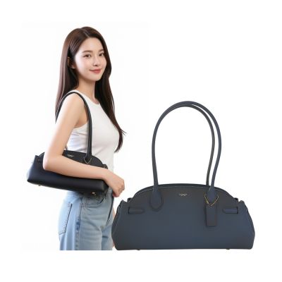 COACH Empire Carryall Bag 34海軍藍光滑皮革手提/肩背包