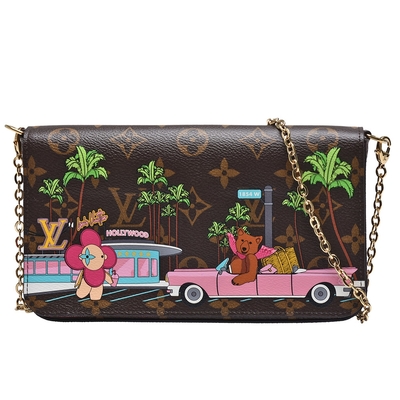 LV Louis Vuitton路易威登 M80859經典FÉLICIE POCHETTE開車的著名加州小熊印花帆布斜背包