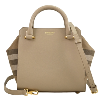 BURBERRY BANWELL 經典格紋拼接牛皮兩用包(卡其)