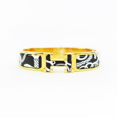 Hermes 愛馬仕 Clic Panoplie Equestre琺瑯細版手環(PM/黑金)