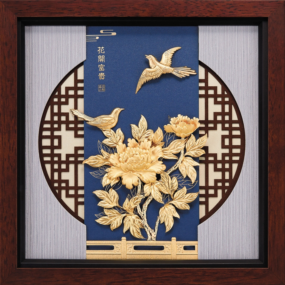 金箔畫純金素雅系列【花開富貴】30x30cm | 開運畫作| Yahoo購物中心