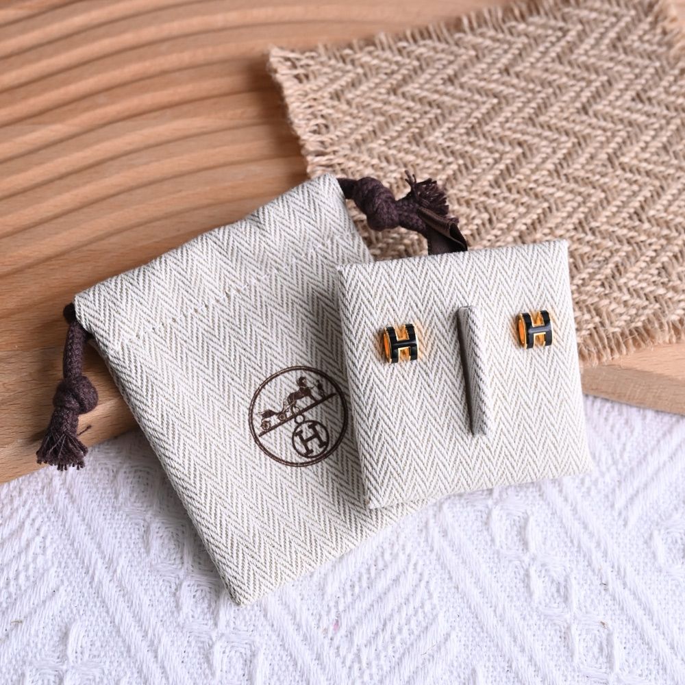 HERMES MINI POPH 圓弧型耳針式耳環(金/黑)