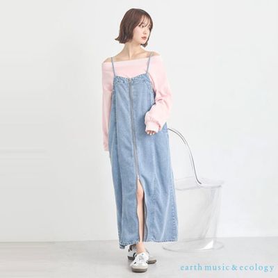 〈 earth music〉雙拉鍊連身牛仔吊帶洋裝