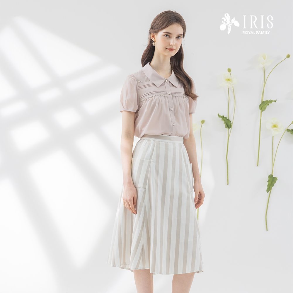 IRIS 艾莉詩-城市暢想條紋緹花裙-42230 (卡其色)
