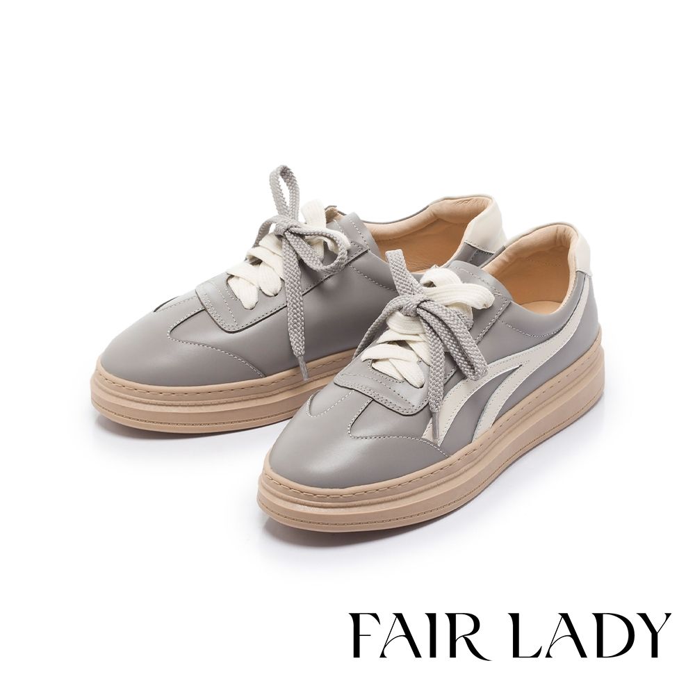 FAIR LADY 軟實力 潮流線條真皮厚底德訓鞋 岩灰 (503105)