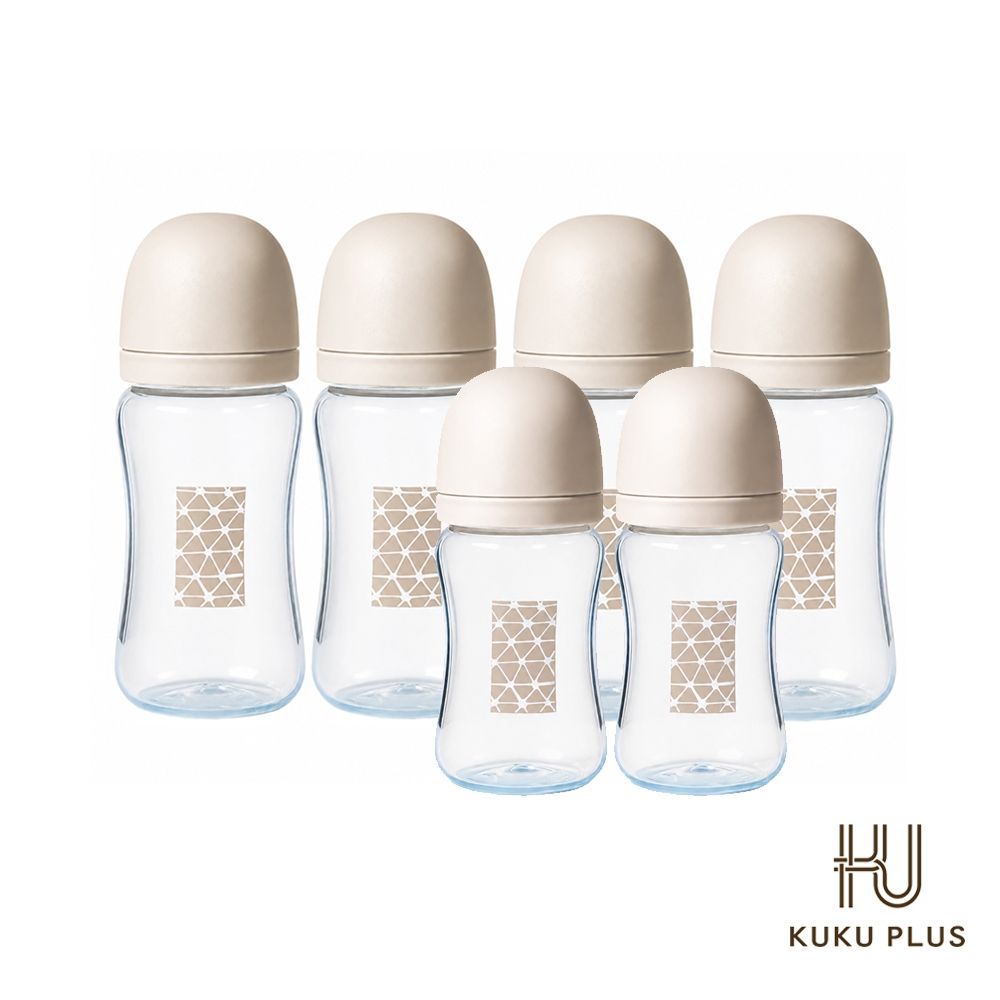 酷咕鴨 KUKU PLUS印記寬口PP奶瓶組(4大2中) (柔光杏)