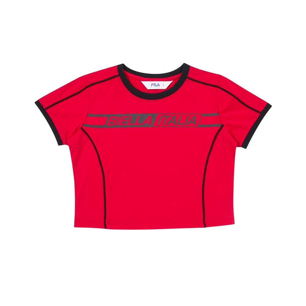 FILA KIDS 女童短袖圓領T恤-紅色 5TEZ-8434-RD