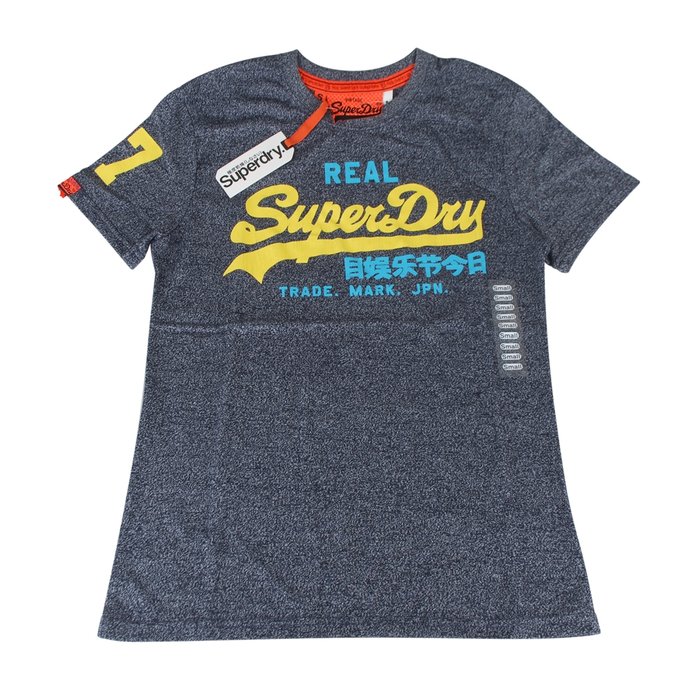 Superdry極度乾燥 經典字母LOGO造型棉質短袖T恤(男款/海軍藍底黃字)