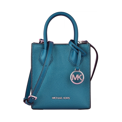 MICHAEL KORS  MERCER銀字LOGO牛皮釦式手提斜背包(小/潟瑚藍)
