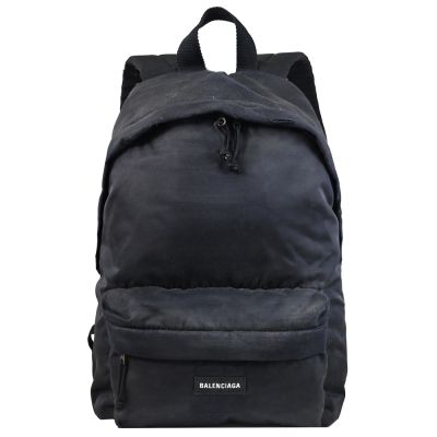 BALENCIAGA 字母電繡徽標刷破尼龍雙肩後背包(黑)
