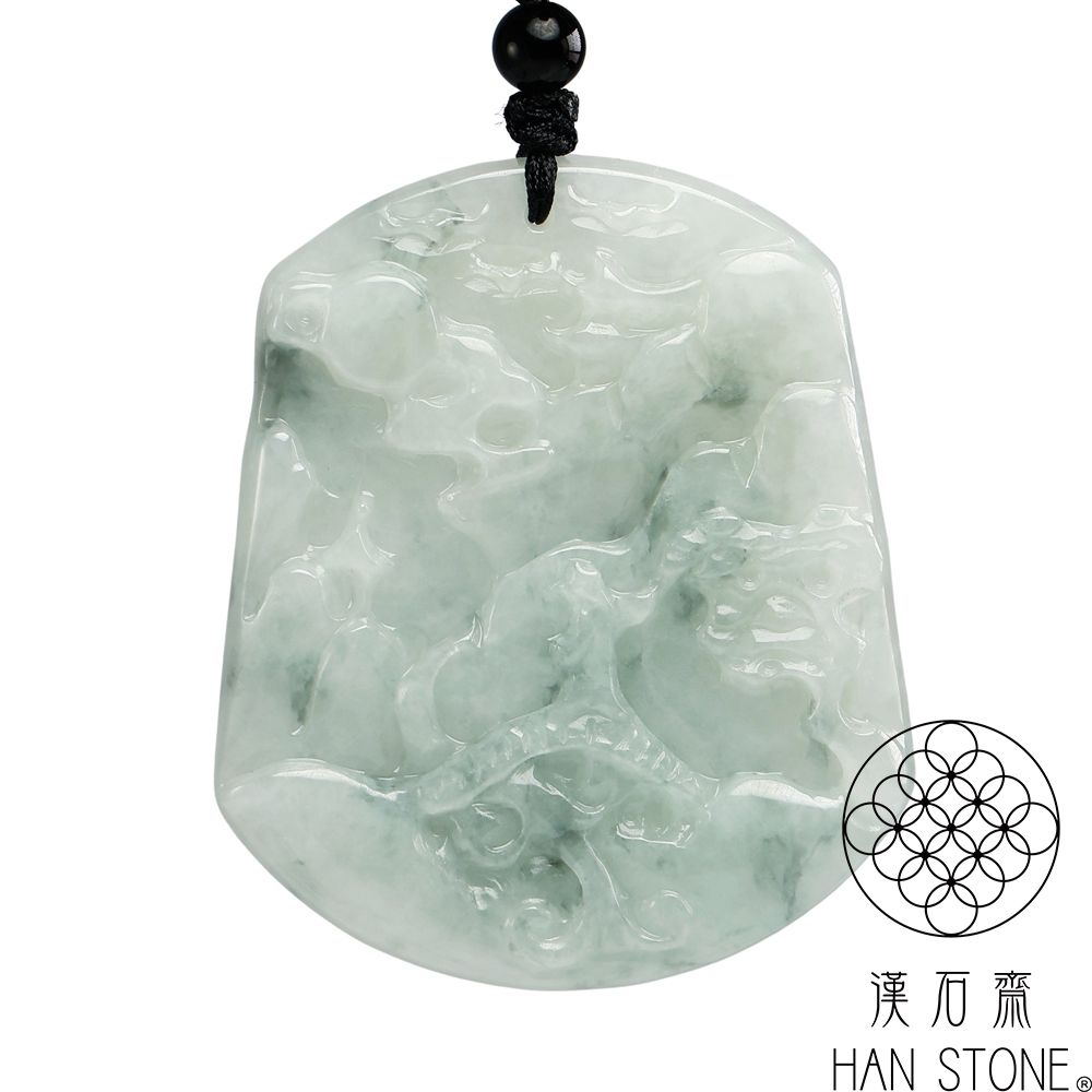 漢石齋】天然翡翠A貨山水玉佩吊墜冰糯種飄花(46*54*5mm) | 漢石齋