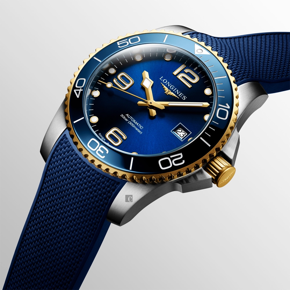 LONGINES 浪琴官方授權深海征服者浪鬼陶瓷潛水機械錶-藍x金/41mm L3