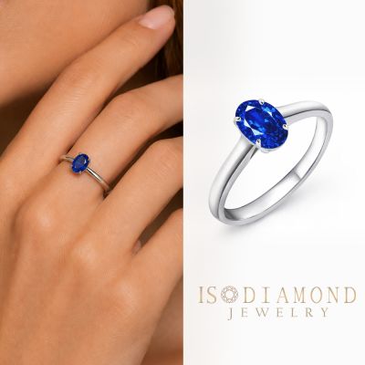 IS DIAMOND IGI 1克拉 鉑金台 戒指 橢圓皇家藍寶石 經典款(IGI 培育藍寶石)
