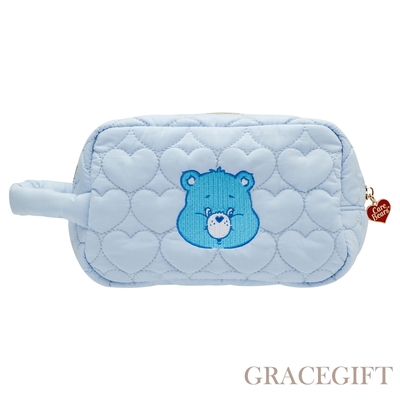 【Grace Gift】Care Bears - 晚安小熊愛心壓紋旅行萬用包 淺藍