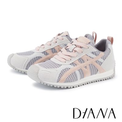 DIANA 舒適撞色異材質綁帶休閒鞋 粉色