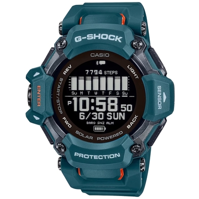 CASIO 卡西歐 G-SHOCK 心率偵測 GPS功能 藍芽 太陽能電力 援多種運動 輕量升級 運動系列 藍綠 GBD-H2000-2 52.6mm