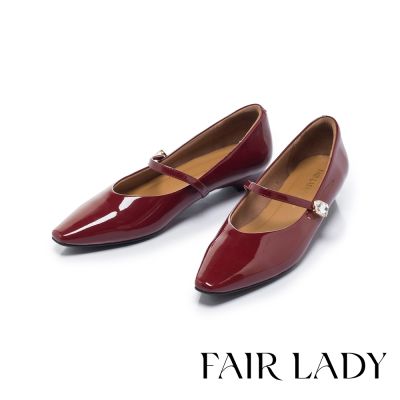 FAIR LADY 優雅小姐 璀璨方鑽優雅漆皮小方頭船型跟鞋 勃根地 (553273)