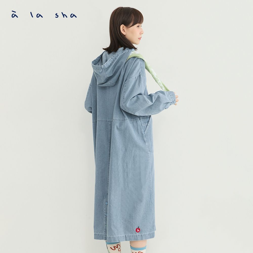 a la sha 俏皮miao連帽牛仔長袖裝 (藍)
