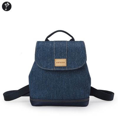【satana】Denim 磁釦式小後背包 可側背 輕量防潑水 6.9吋手機 台灣製 SDNN0370 - 深丹寧藍