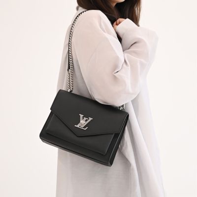 LOUIS VUITTON路易威登 LV M51418 MYLOCKME 質感小牛皮肩斜背翻蓋銀鍊包(黑)