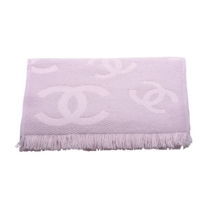 CHANEL 經典雙C LOGO雙色交織羊毛流蘇圍巾(粉紫色)