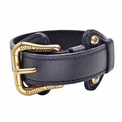 LouisVuitton路易威登 LV M92480 黑色皮革鉚釘手環(展示品-黑色)